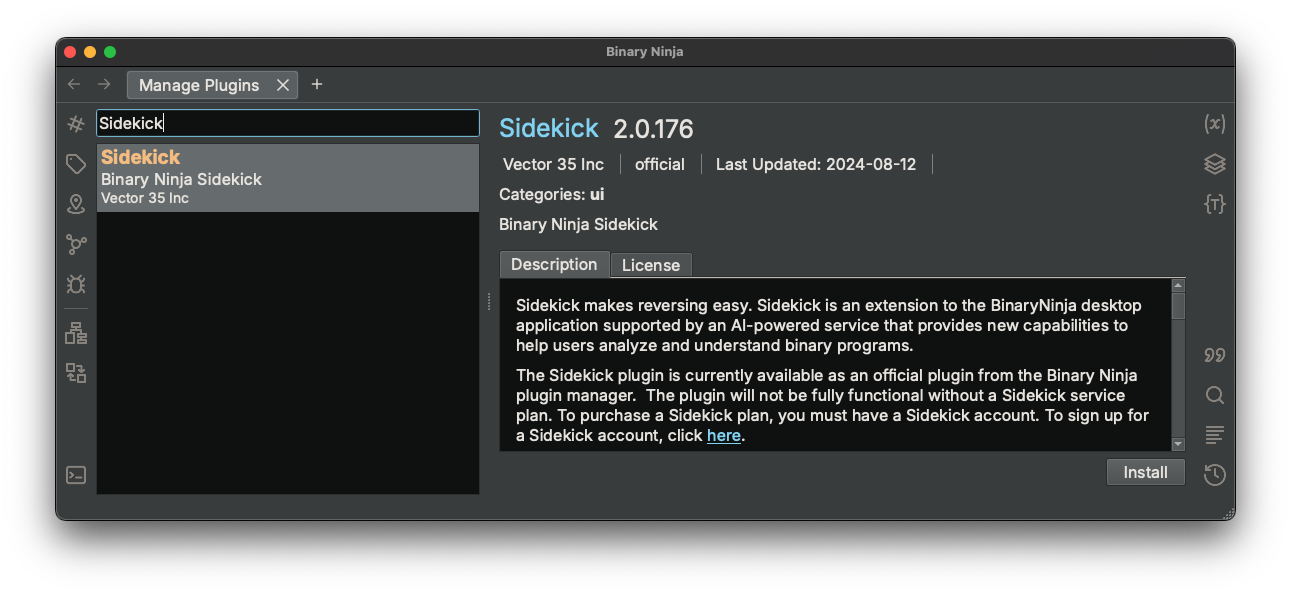 Plugin Manager Install Sidekick